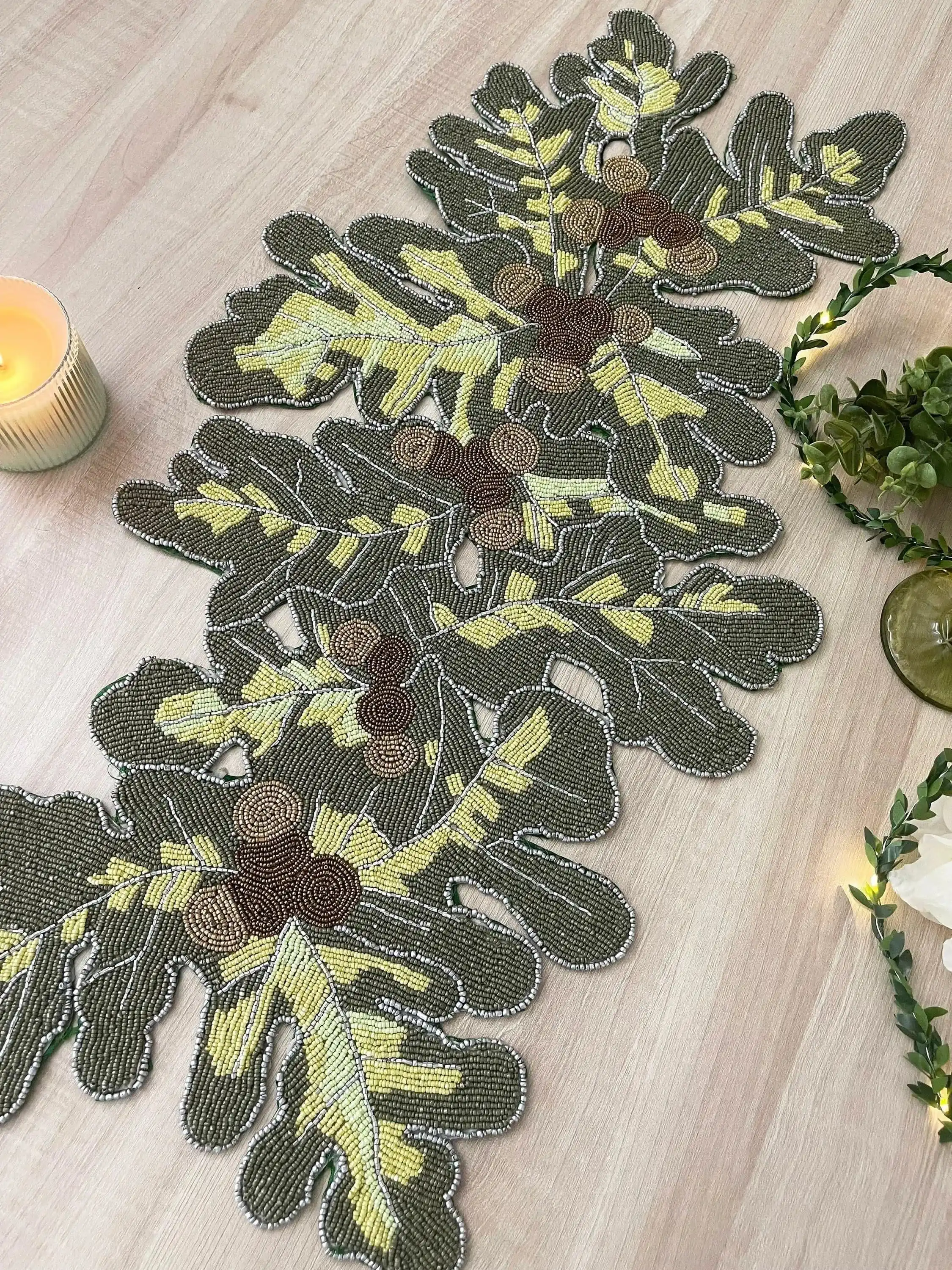 Long Leaf Beaded Table Runner - Image 7