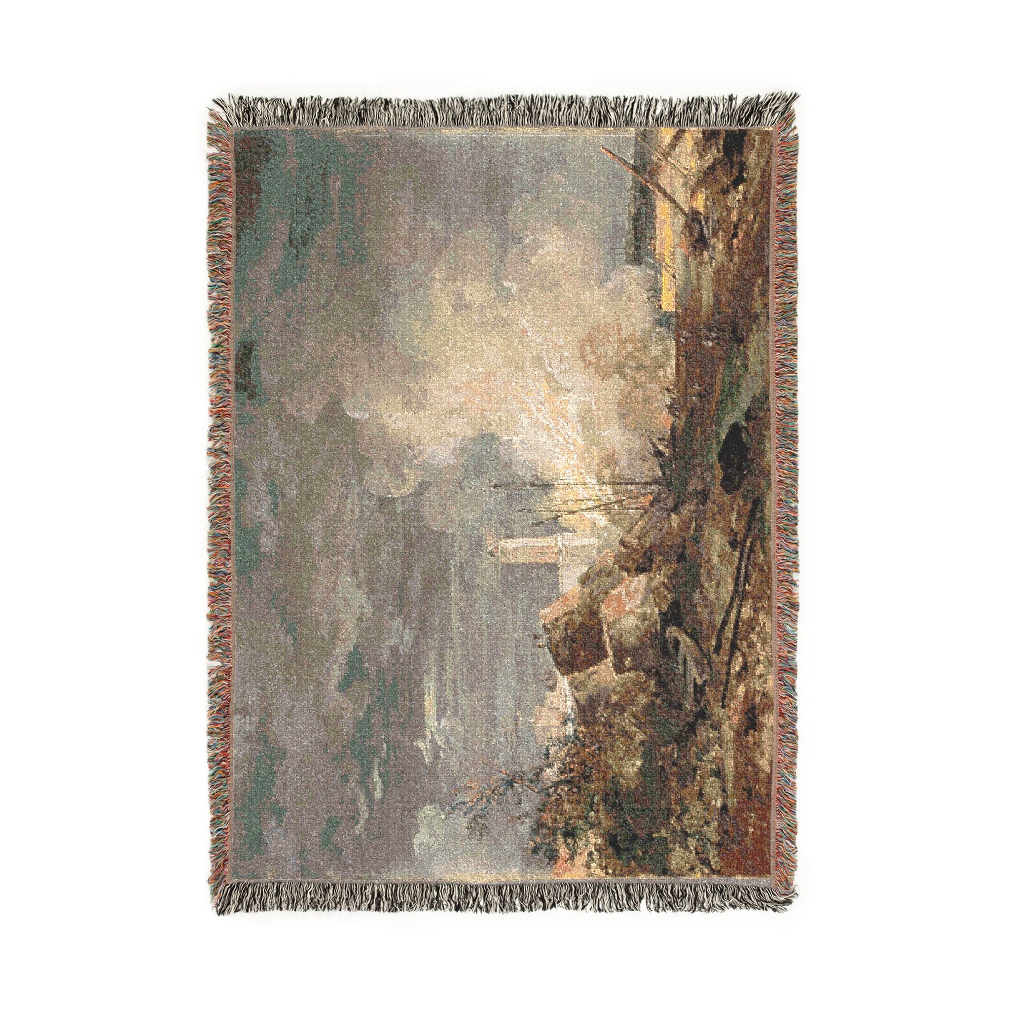 Louis Gabriel Moreau - Fire in the Port | Woven Tapestry Blanket - Image 6