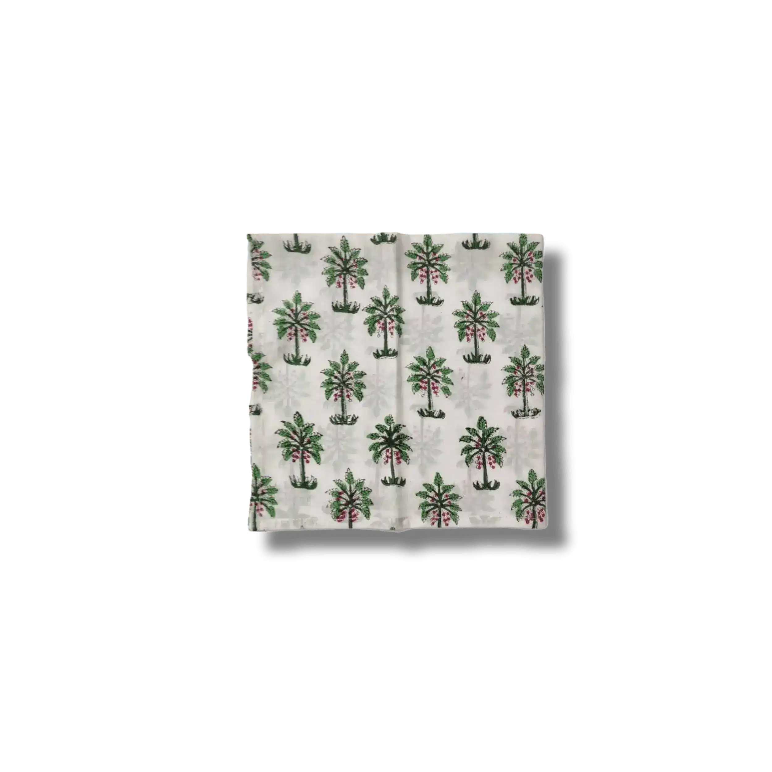 Lush Coconut Tree Block Printed Green and White Cotton Napkins - Image 5