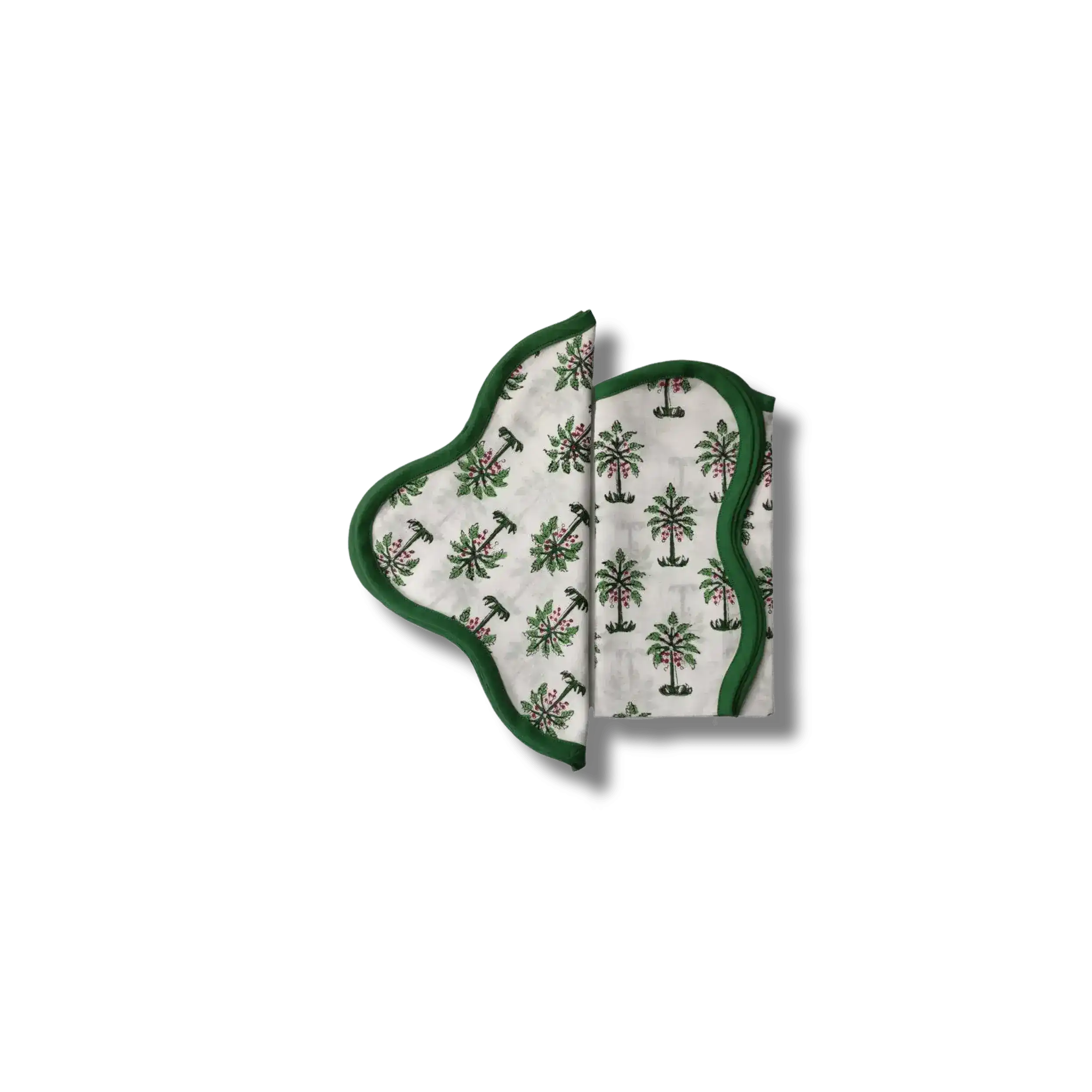 Lush Coconut Tree Block Printed Green and White Cotton Napkins - Image 6