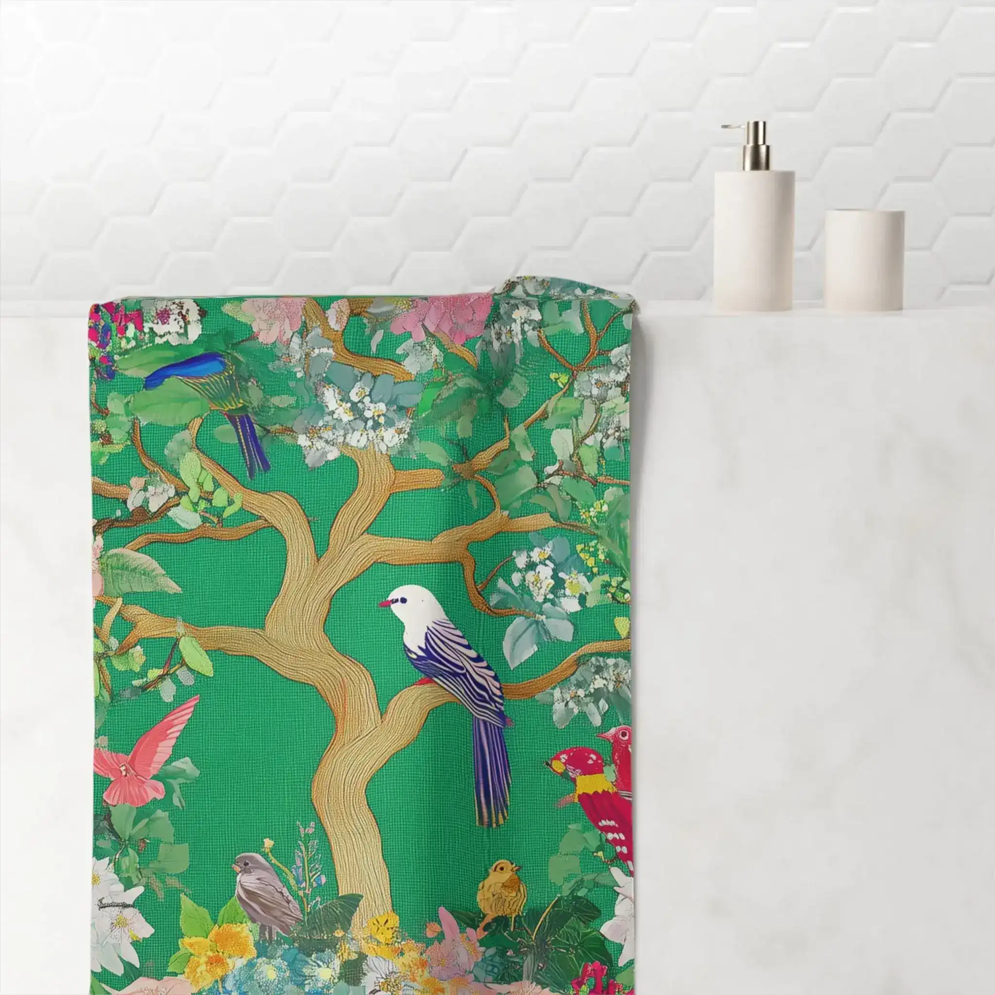 Lush Floral and Bird Sanctuary Bath Towel - Image 4