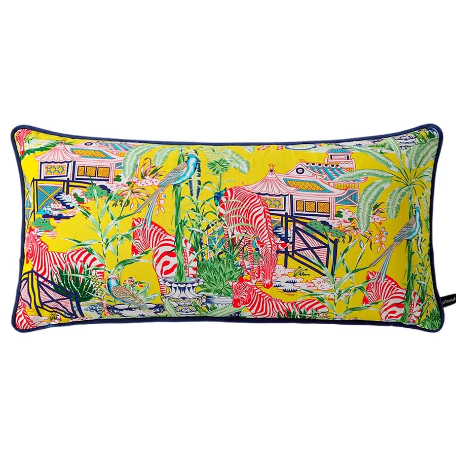 Luxurious Lemon Pagoda & Zebra Pillow Cover