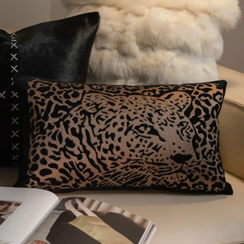 Luxury Leopard Embroidery Gold Silver Cushion Cover - Image 2