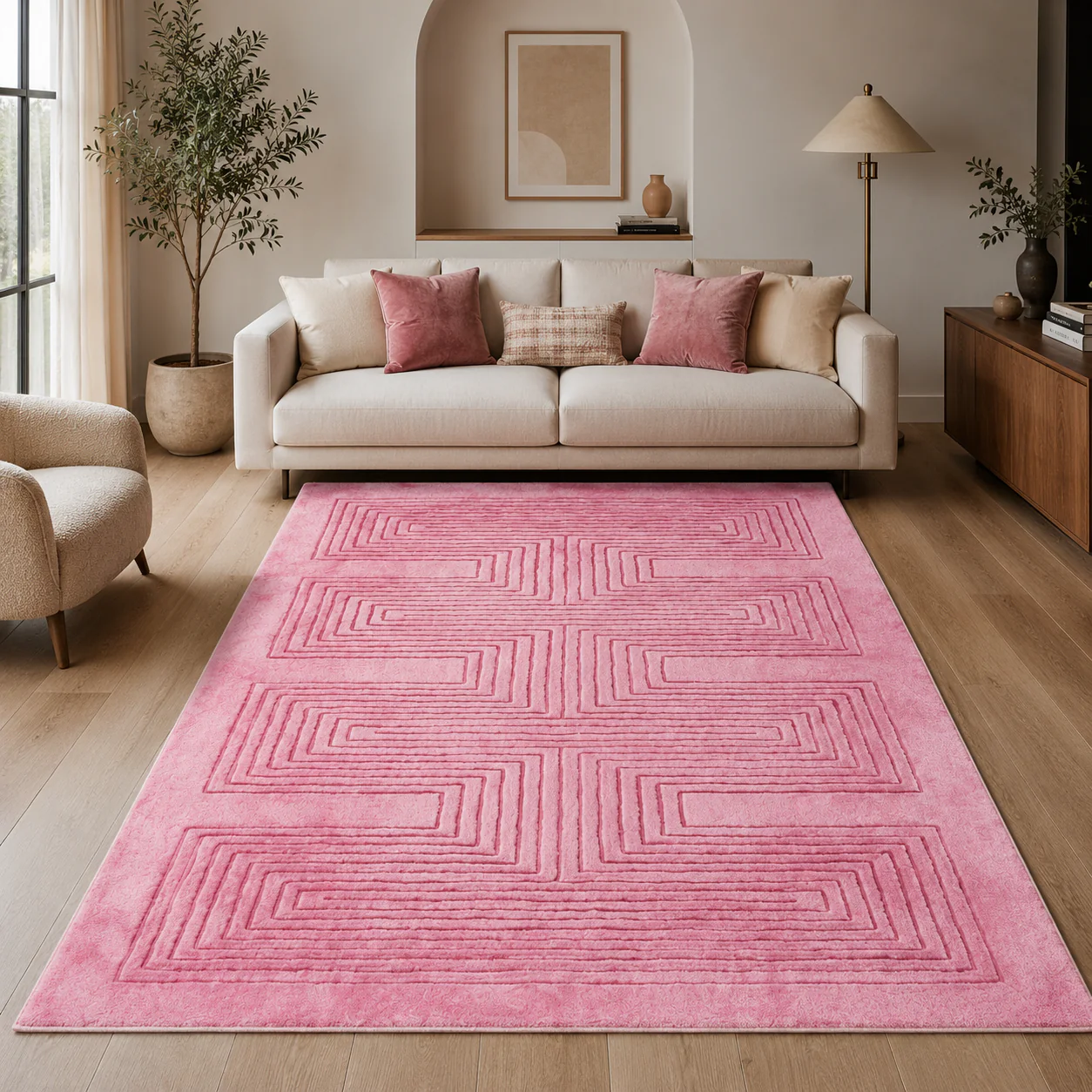 Magenta Artic Geo Modern Hand Tufted Wool Rug - Image 9