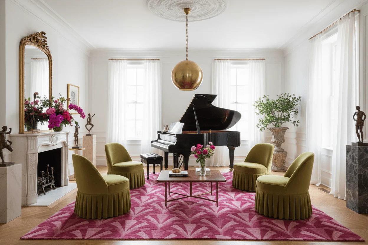 Magenta Fan Motif Hand Tufted Rug - Image 3