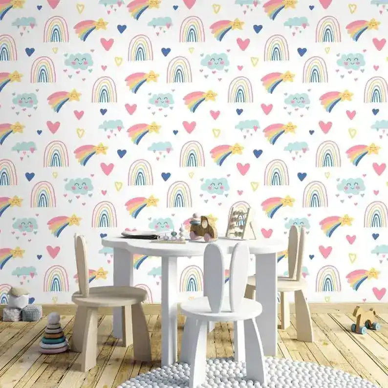 Magic Rainbow Nursery White Wallpaper - Image 3