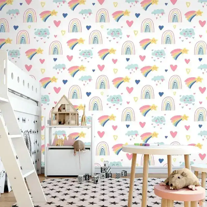 Magic Rainbow Nursery White Wallpaper - Image 4