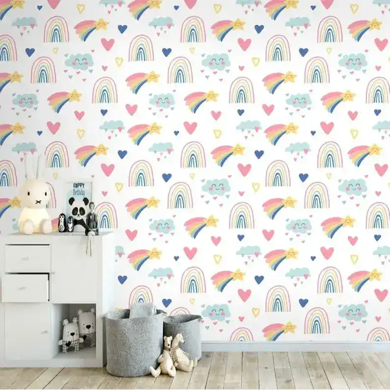 Magic Rainbow Nursery White Wallpaper - Image 5