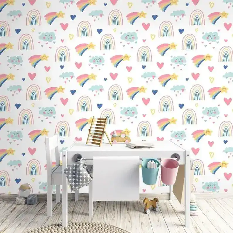 Magic Rainbow Nursery White Wallpaper - Image 6