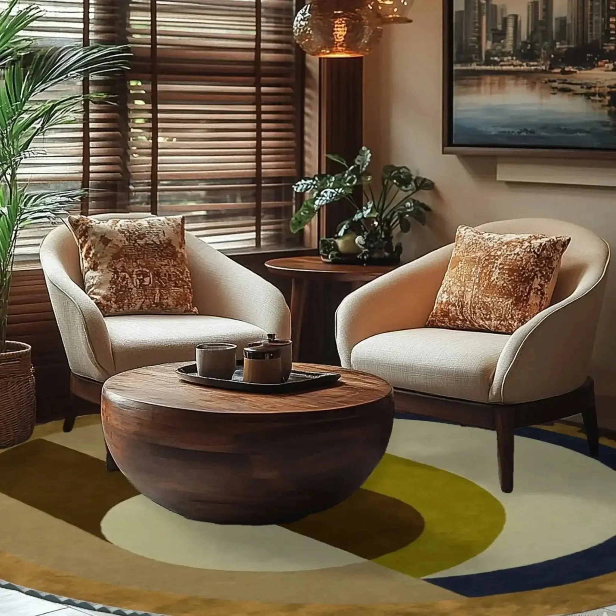 Maia Golden Brown Round Hand Tufted Wool Rug - Image 3