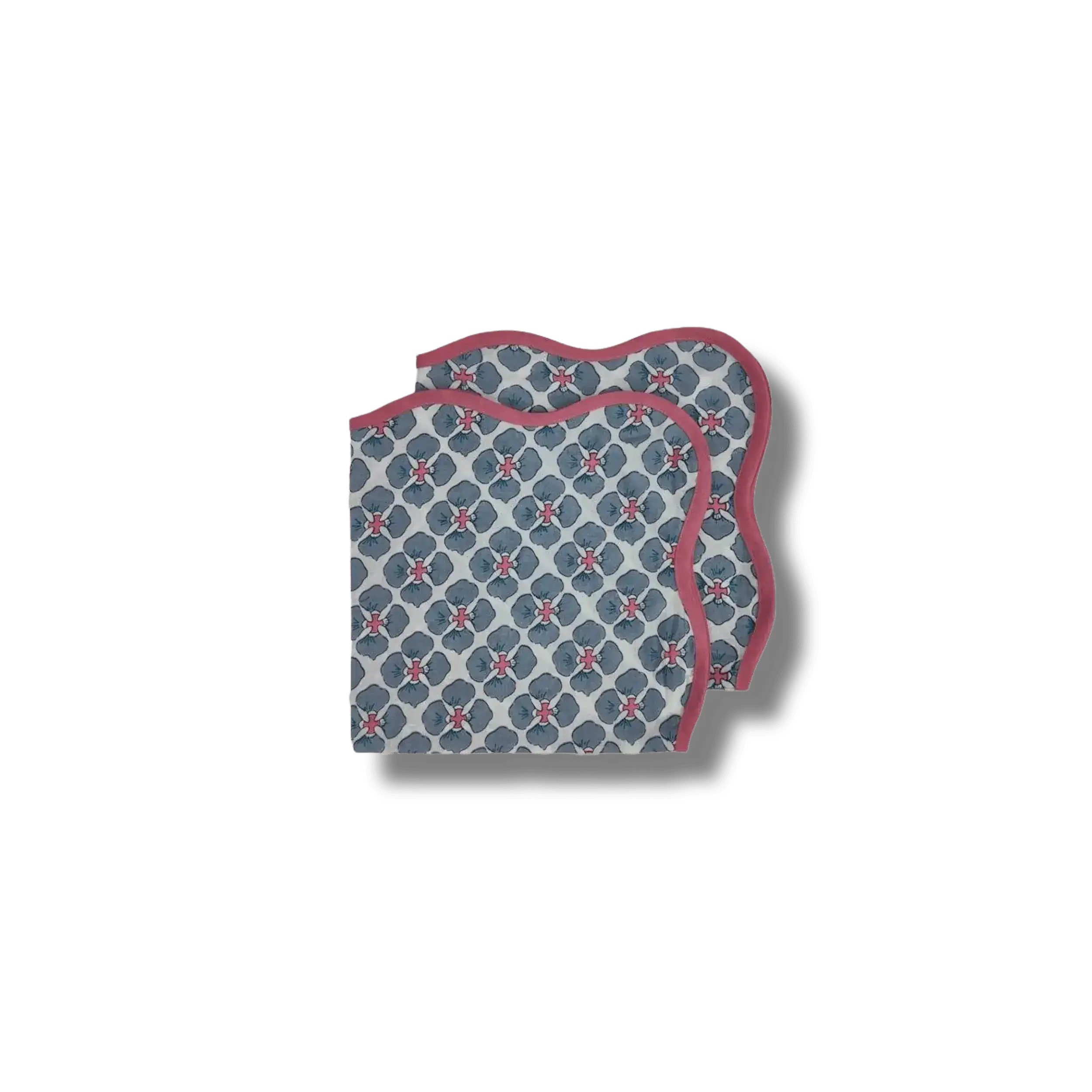 Maia Hand Block Floral Piping Scallop Cotton Napkins - Image 6