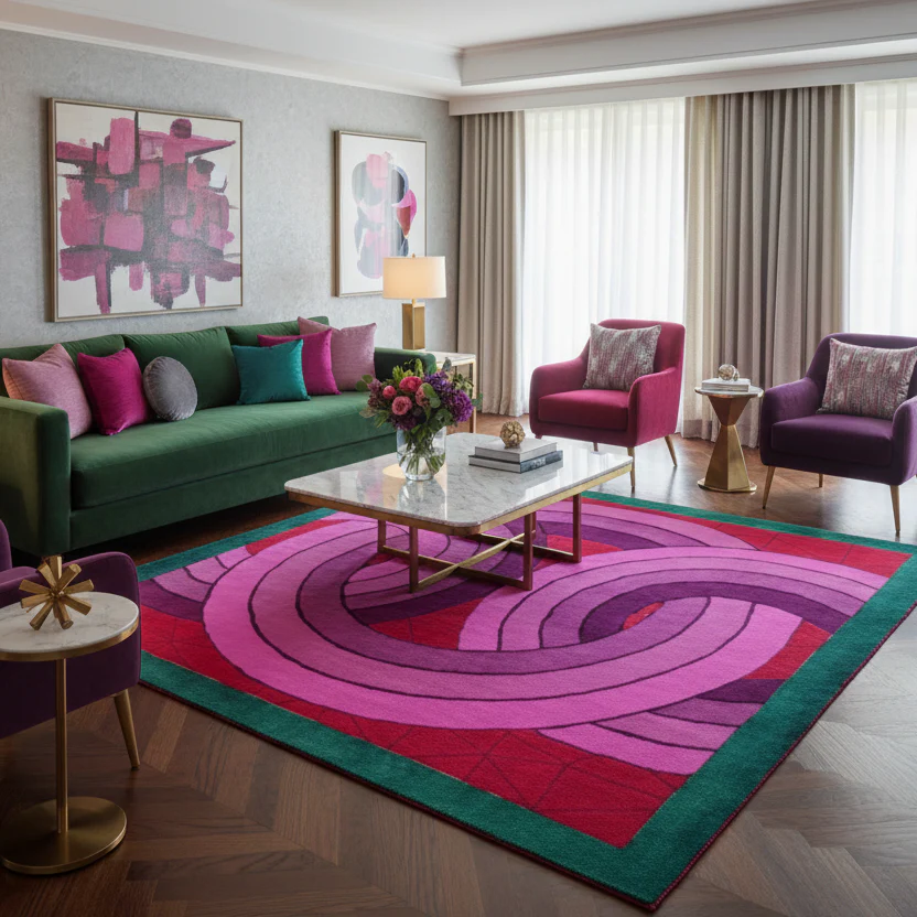Maia Knotted Circles on Square Hand Tufted Wool Rug - Green - Image 3