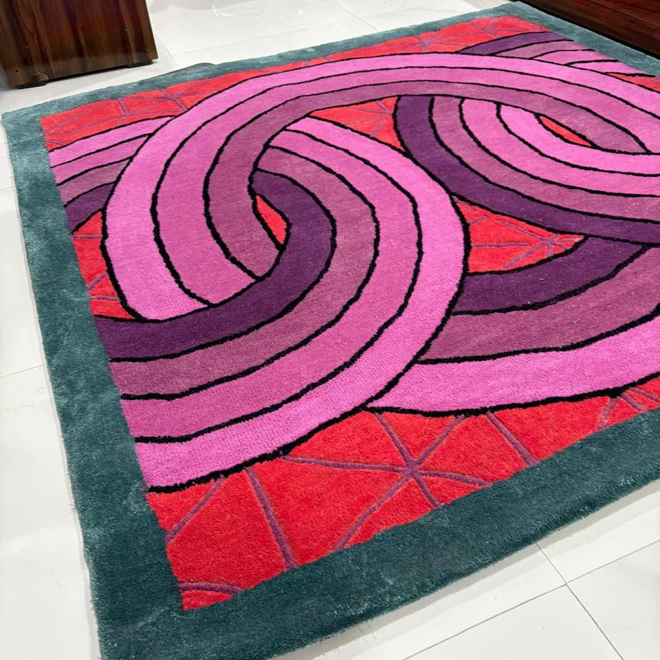 Maia Knotted Circles on Square Hand Tufted Wool Rug - Green - Image 4