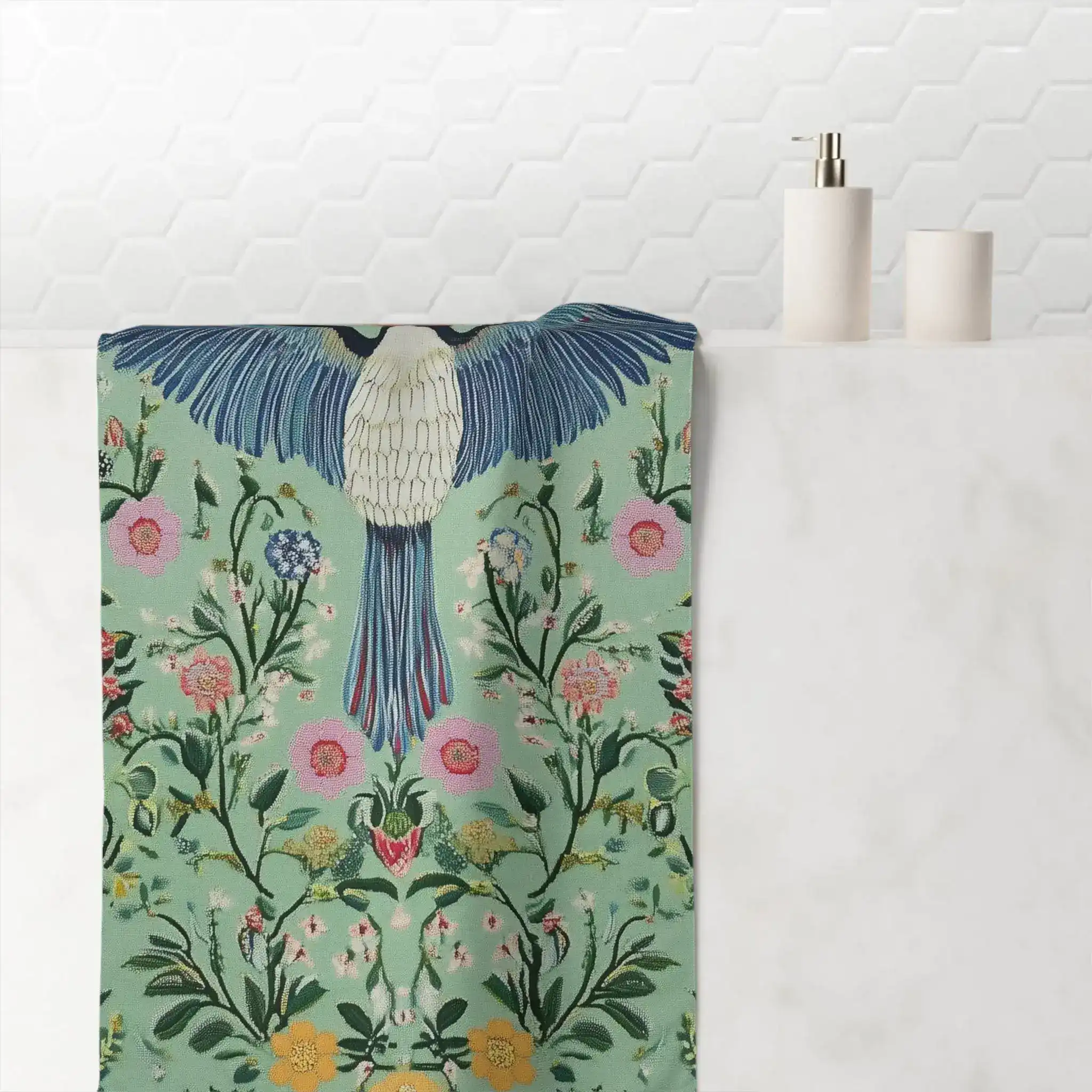 Majestic Bird and Floral Garden Bath Towel - Image 4