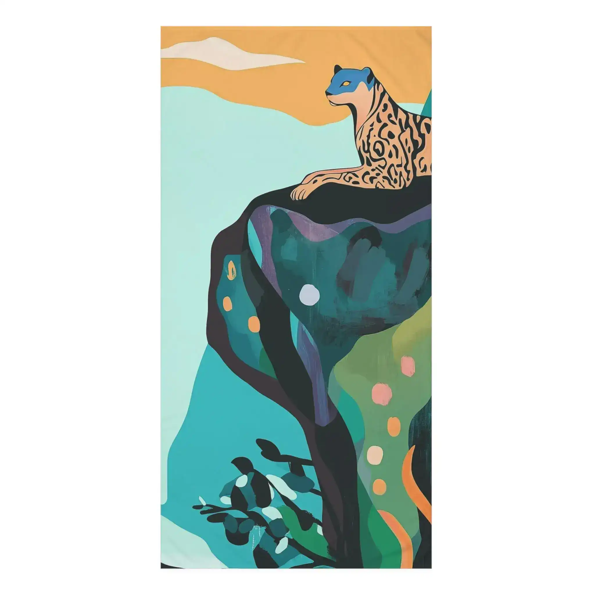 Majestic Cheetah on Rocky Cliff Bath Towel