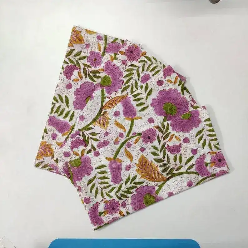 Major Springtime Block Printed Cotton Napkins - Image 4