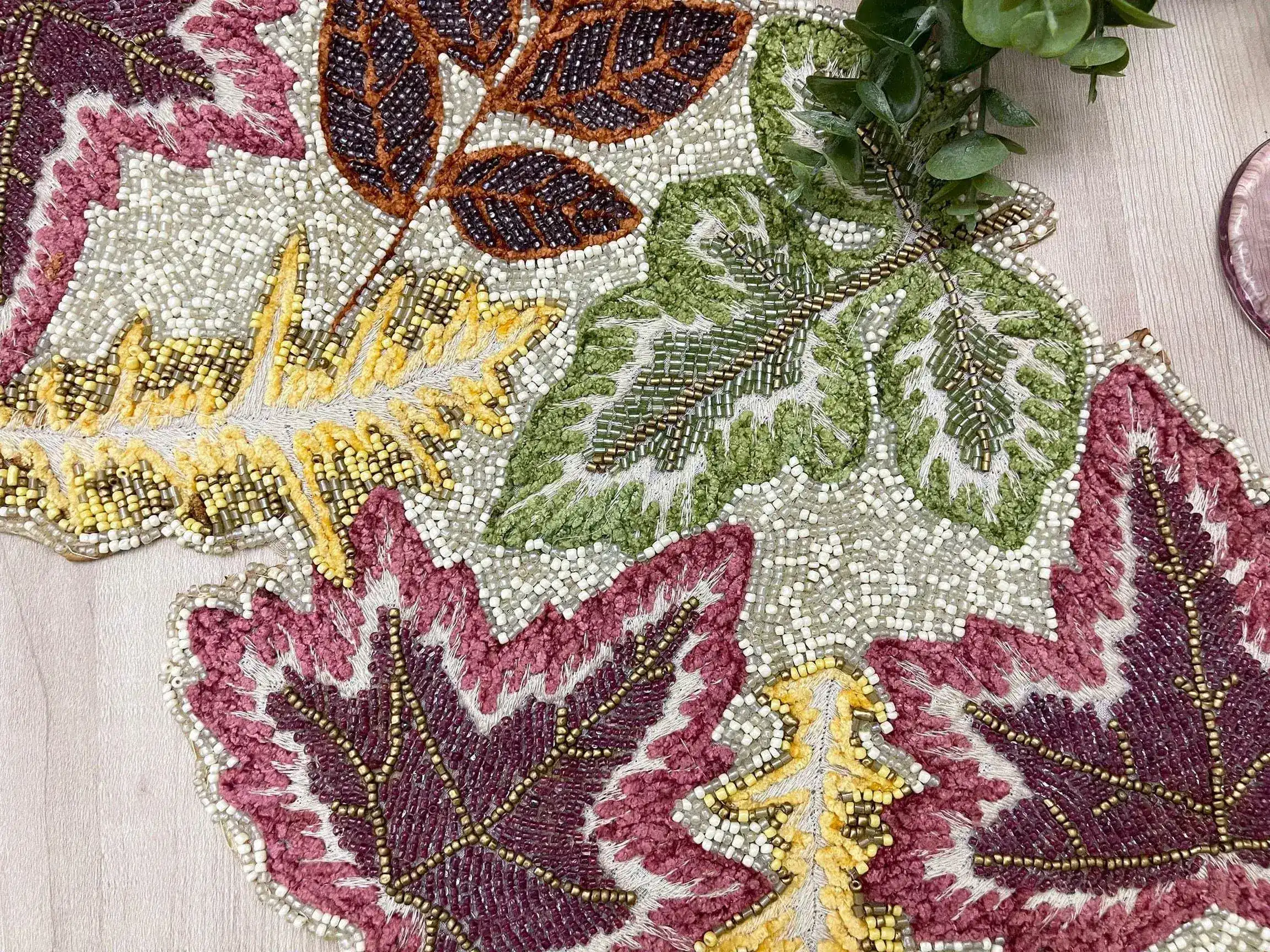Maple Leaf Embroidered Beaded Table Runner - Image 6