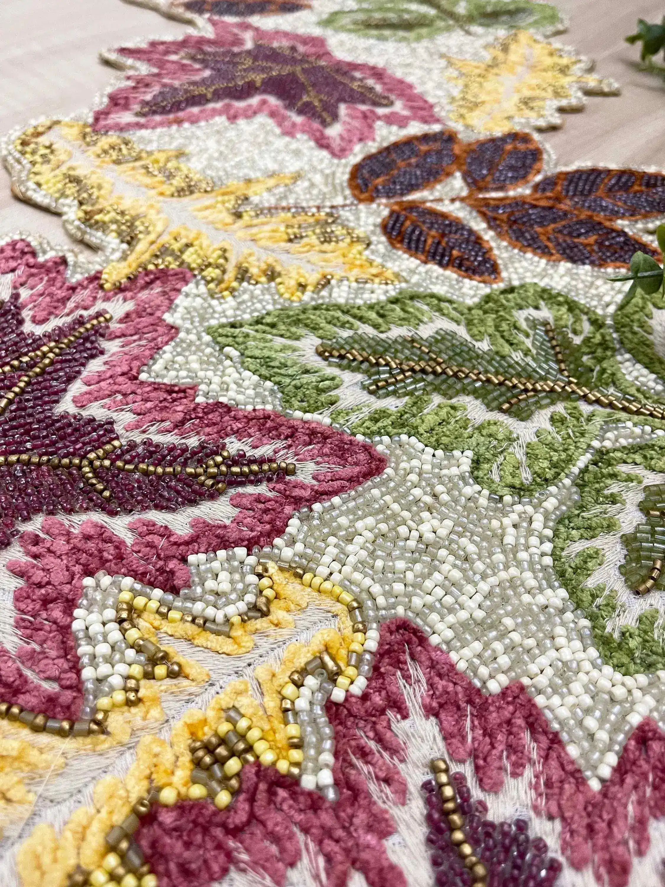 Maple Leaf Embroidered Beaded Table Runner - Image 8