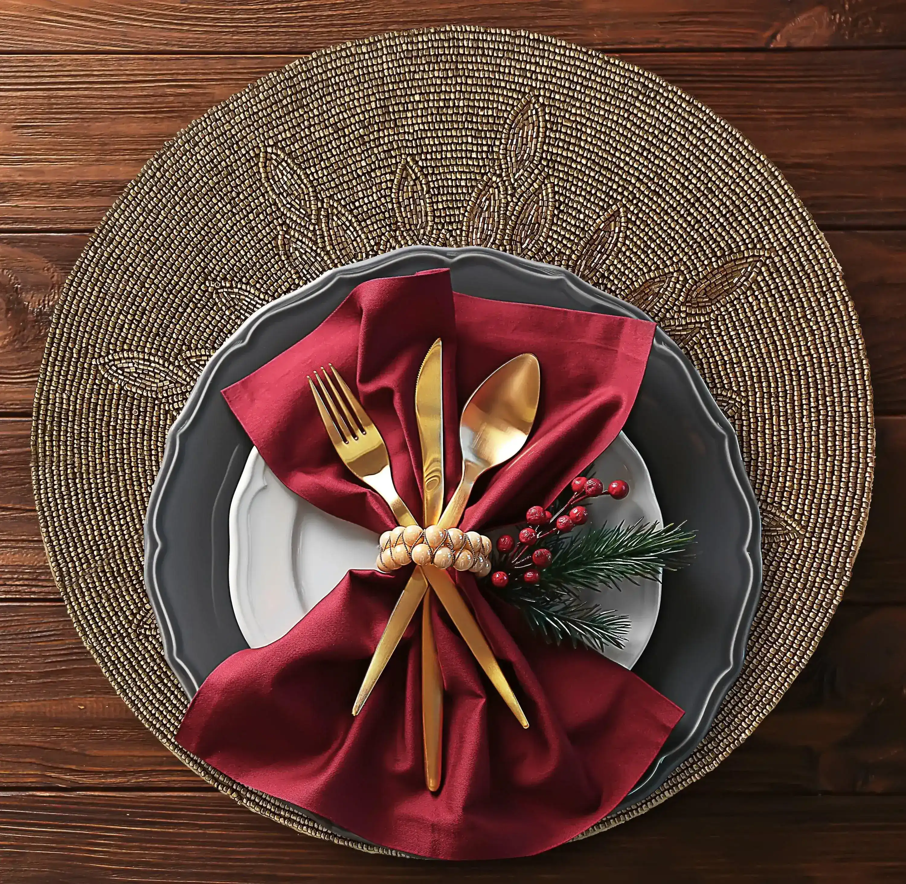 Marjory Round Beaded Placemat - Antique Gold - Image 2