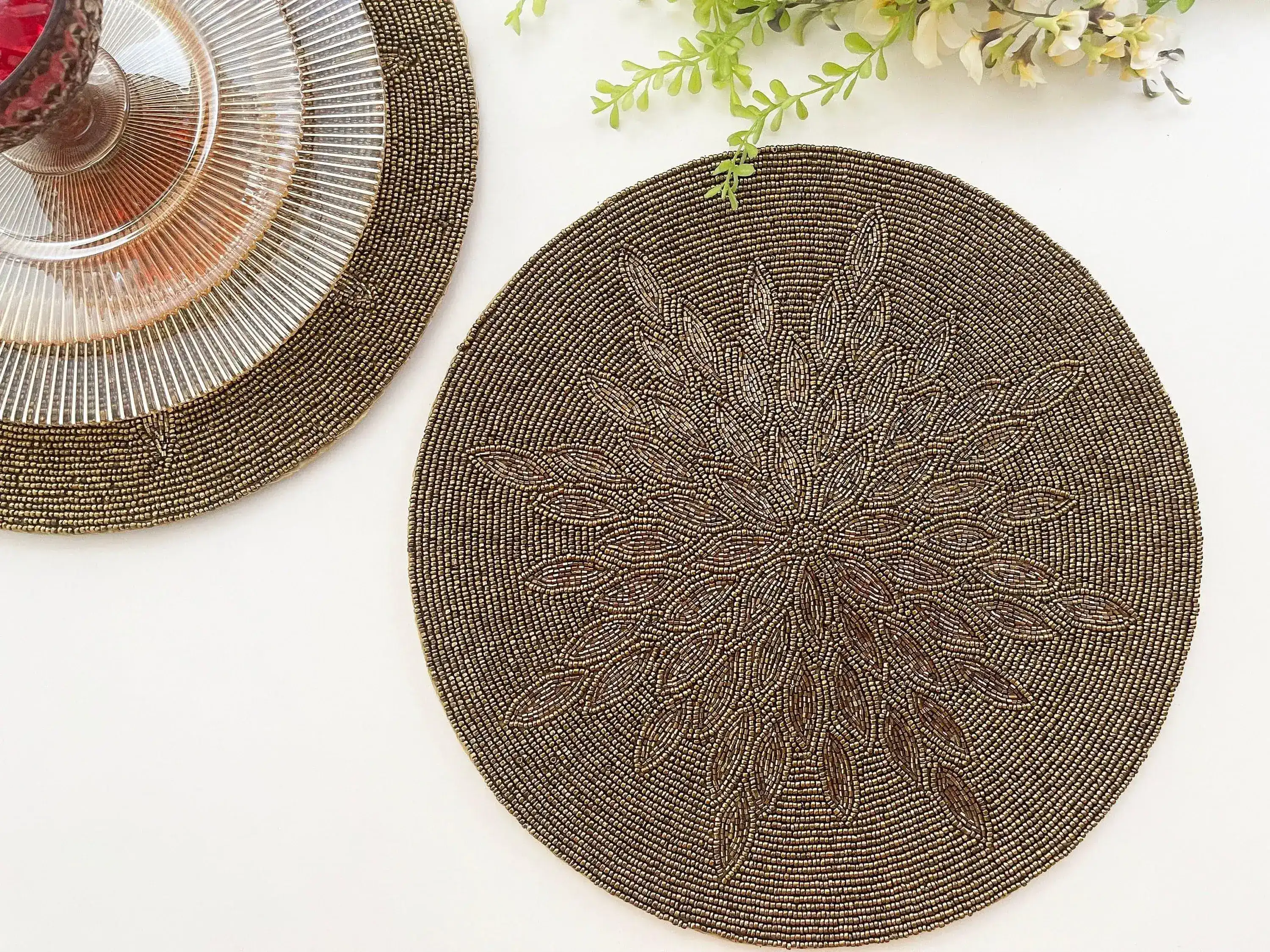 Marjory Round Beaded Placemat - Antique Gold - Image 3