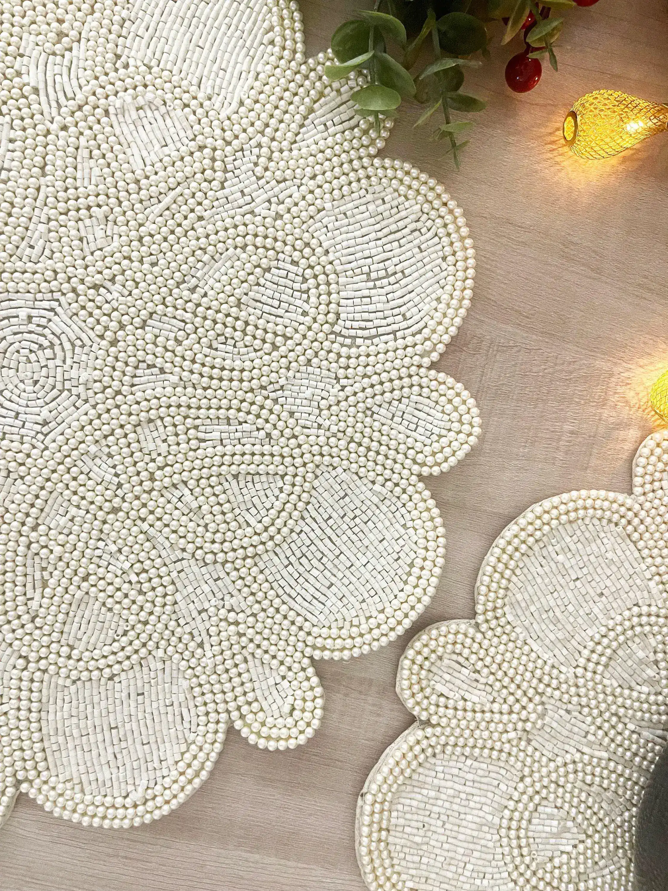 Marrakesh Beaded Scallop Round Placemat - Beige - Image 4