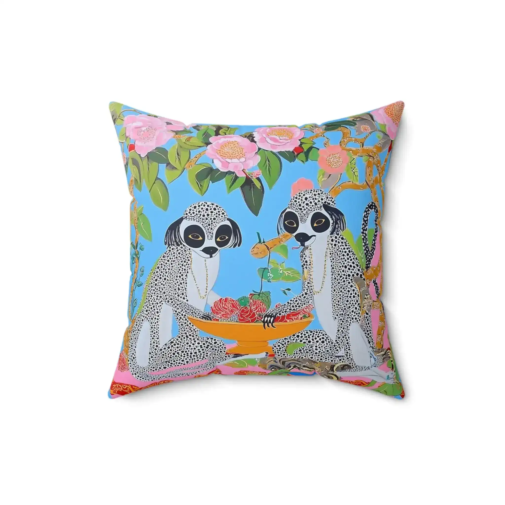 Maximalist Floral Monkeys Throw Pillow - Image 4