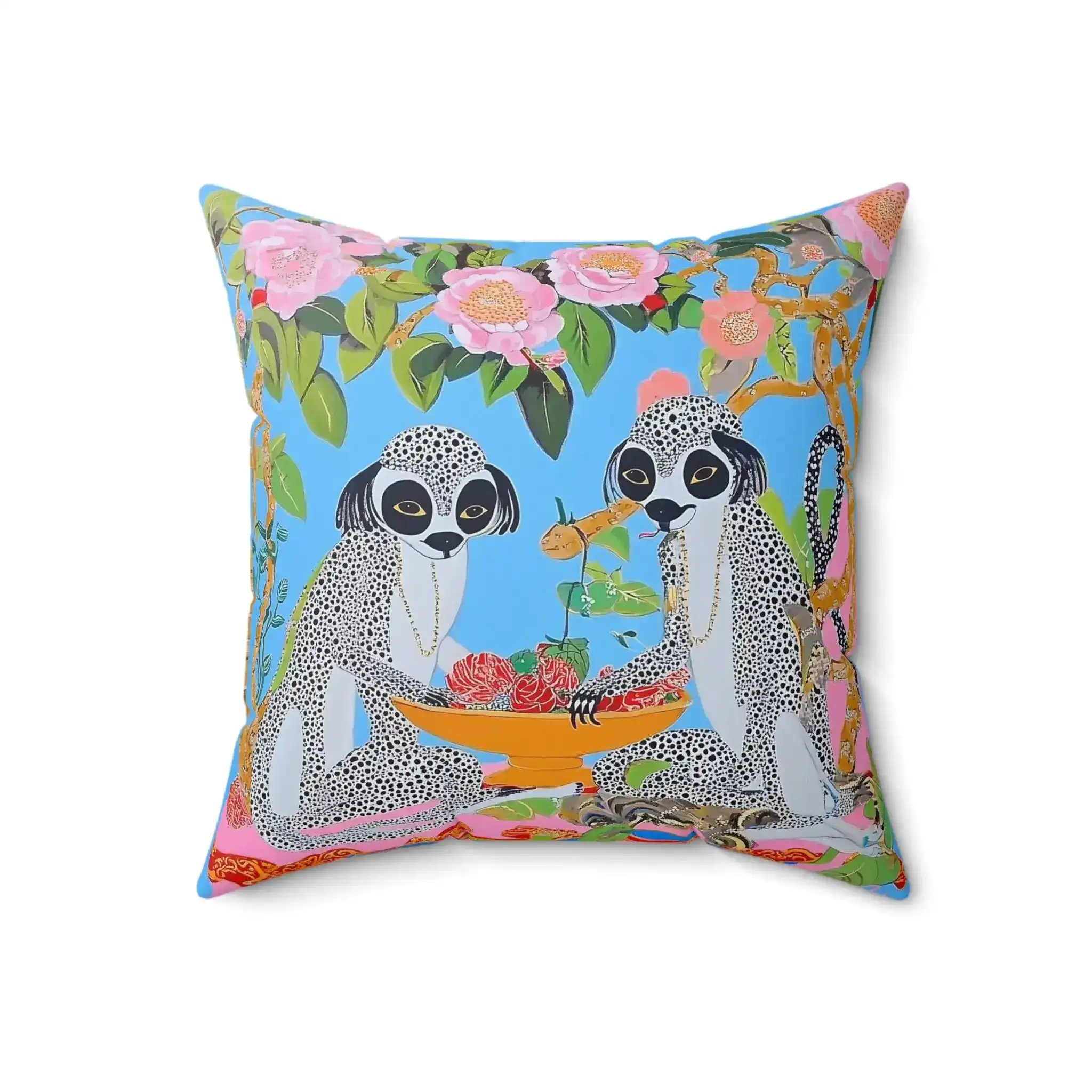 Maximalist Floral Monkeys Throw Pillow - Image 5
