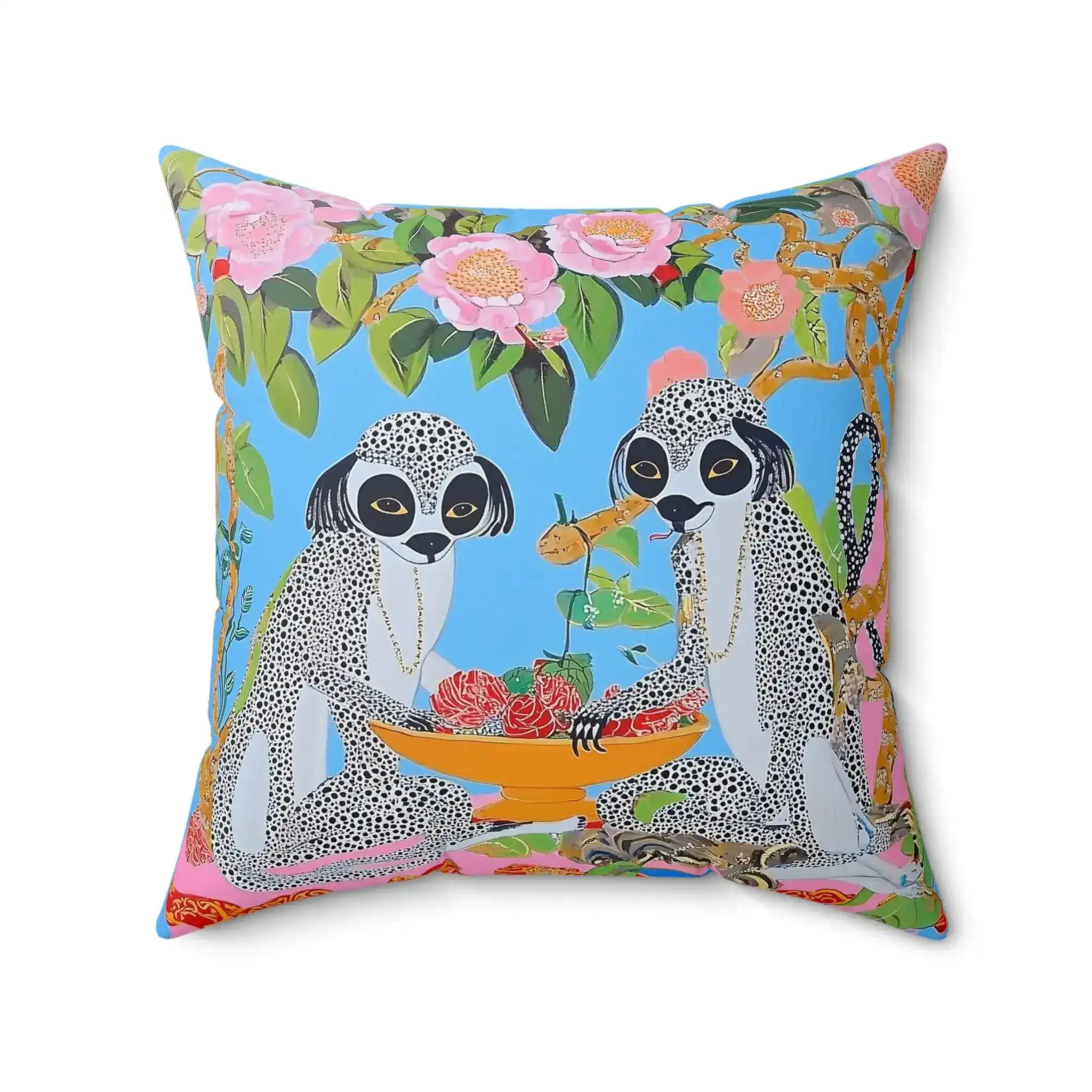 Maximalist Floral Monkeys Throw Pillow - Image 6