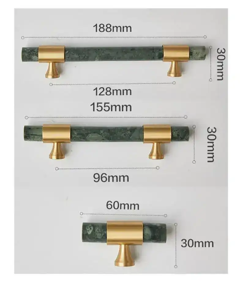 Meg Brass and Marble Cabinet Door Pulls - Image 2