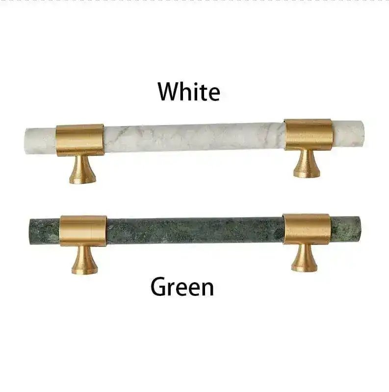 Meg Brass and Marble Cabinet Door Pulls - White - Image 4