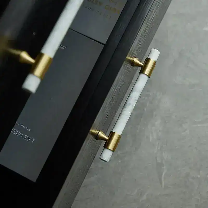 Meg Brass and Marble Cabinet Door Pulls - White - Image 6