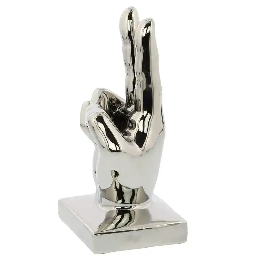 Metallic Polished Silver Hand Sculptures - Set of 3 - Image 4