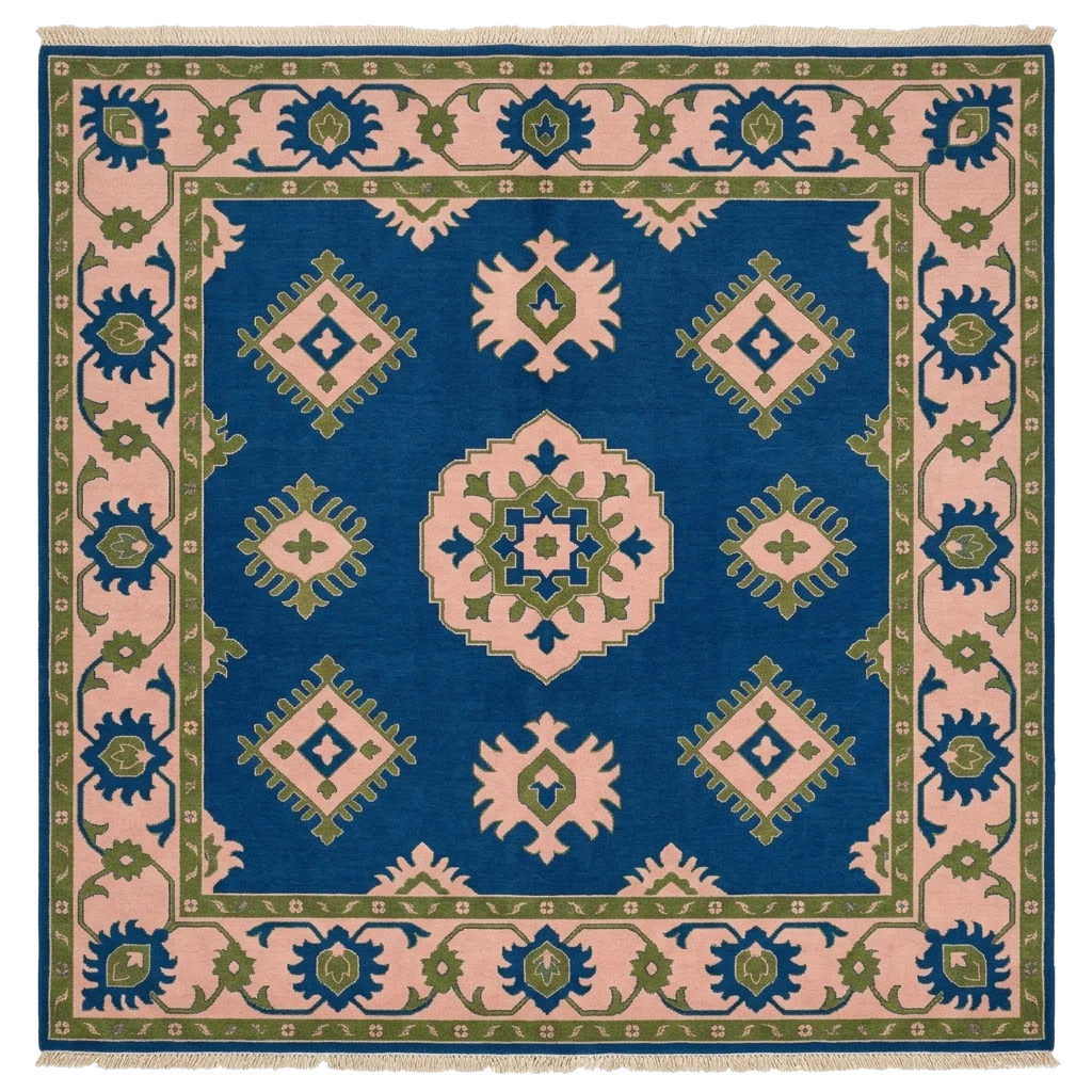 Midnight Geometric Star Hand Knotted Square Rug