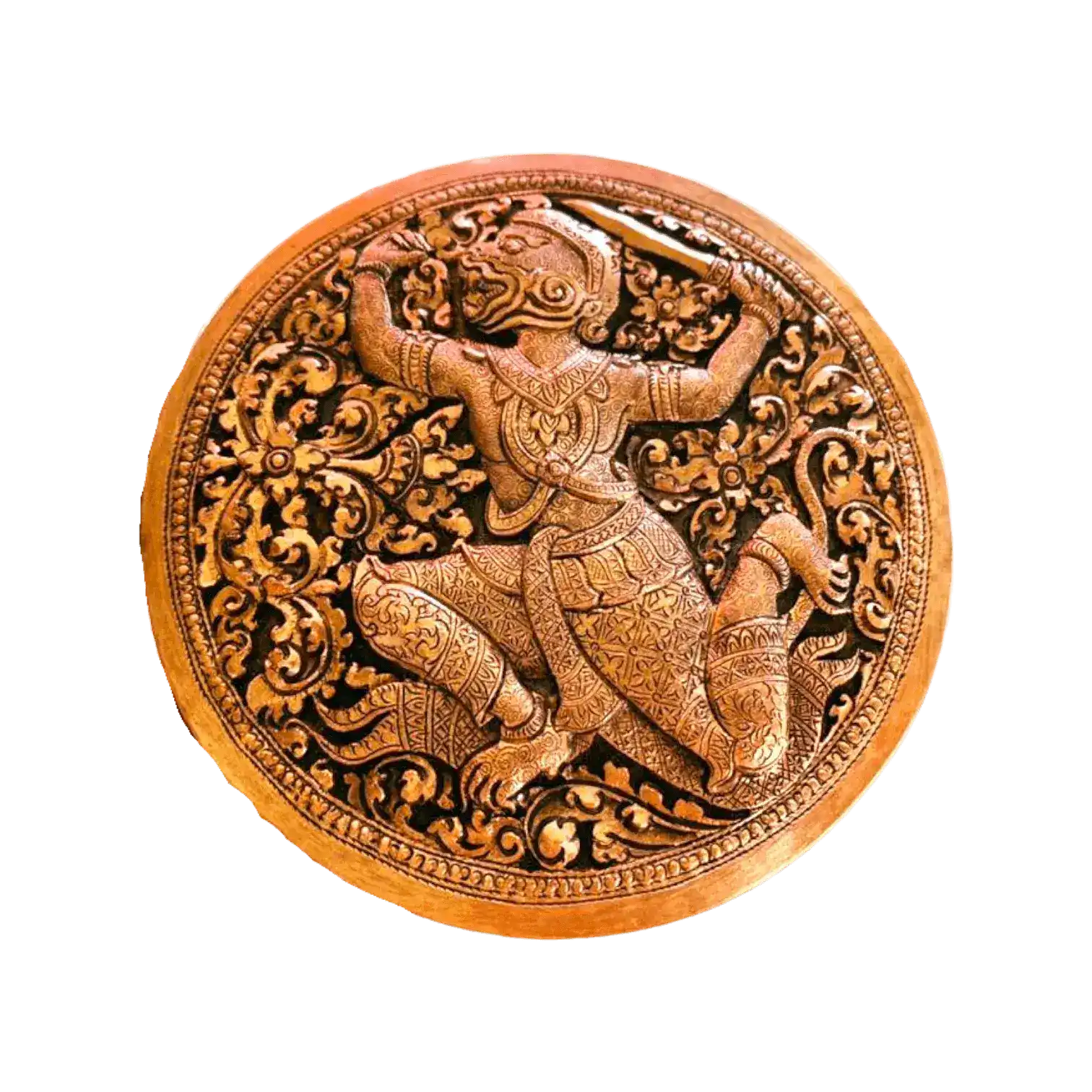 Mini Hand Engraved Solid Brass Niello Round Betel Box - Hanuman - Image 4