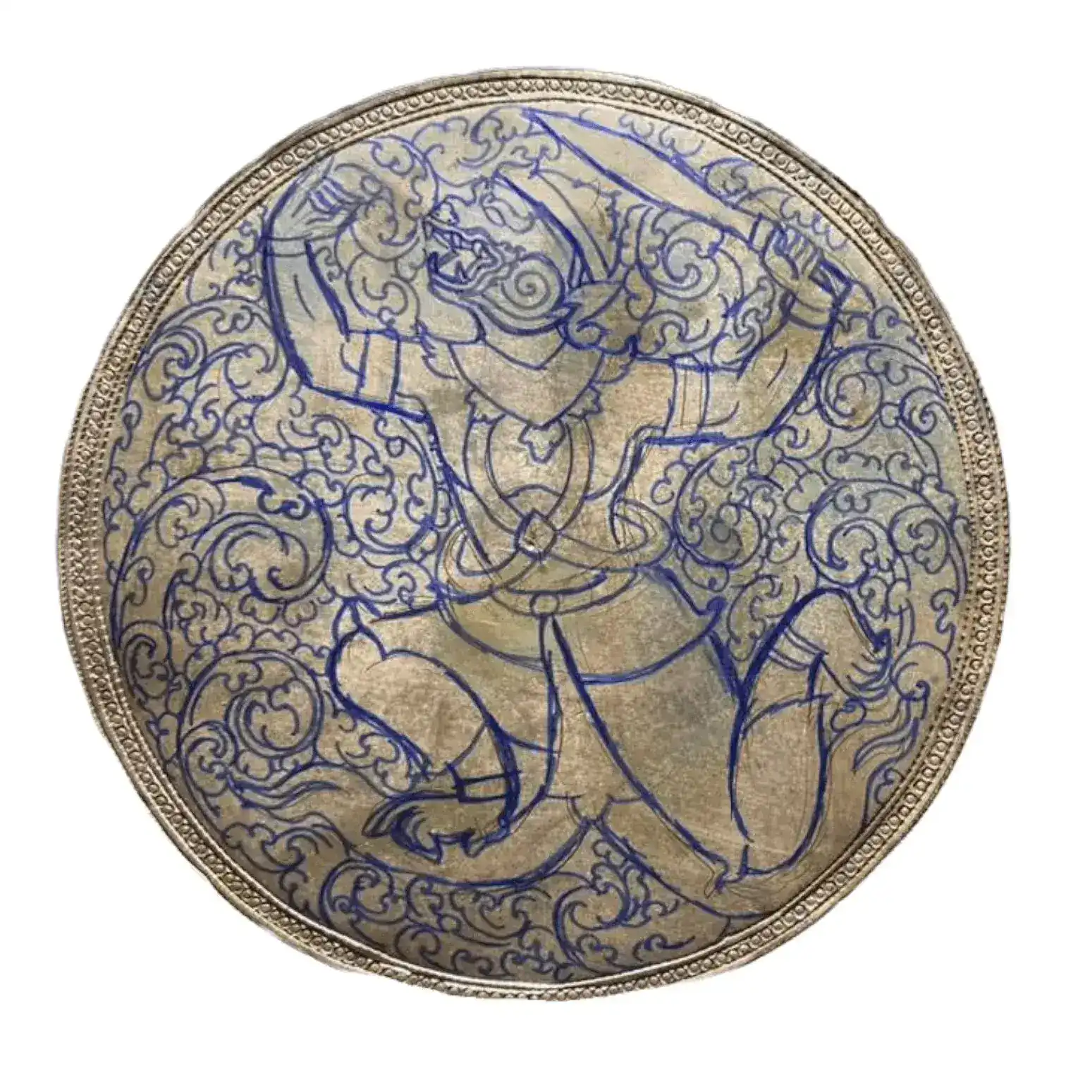 Mini Hand Engraved Solid Brass Niello Round Betel Box - Hanuman - Image 7