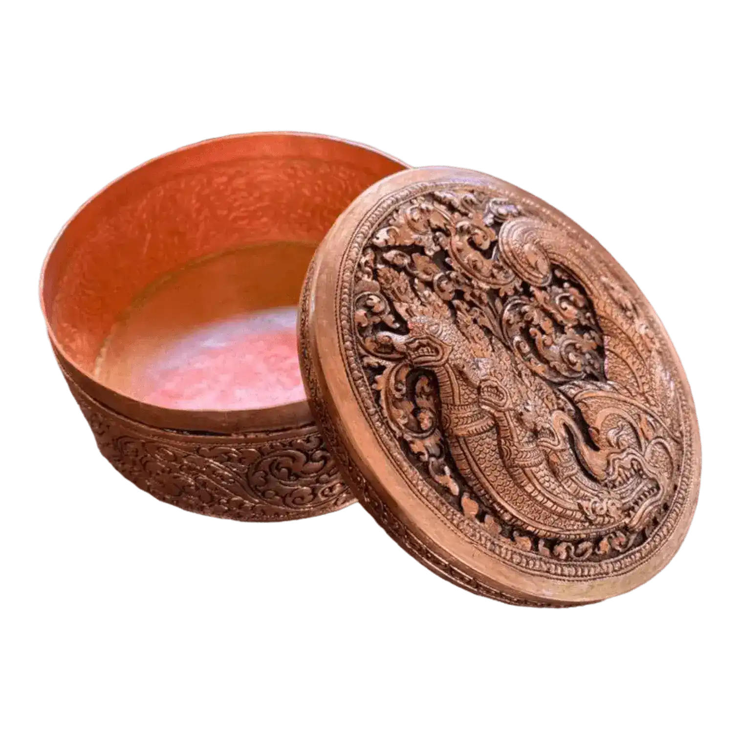 Mini Hand Engraved Solid Brass Niello Round Betel Box - Naga - Image 3