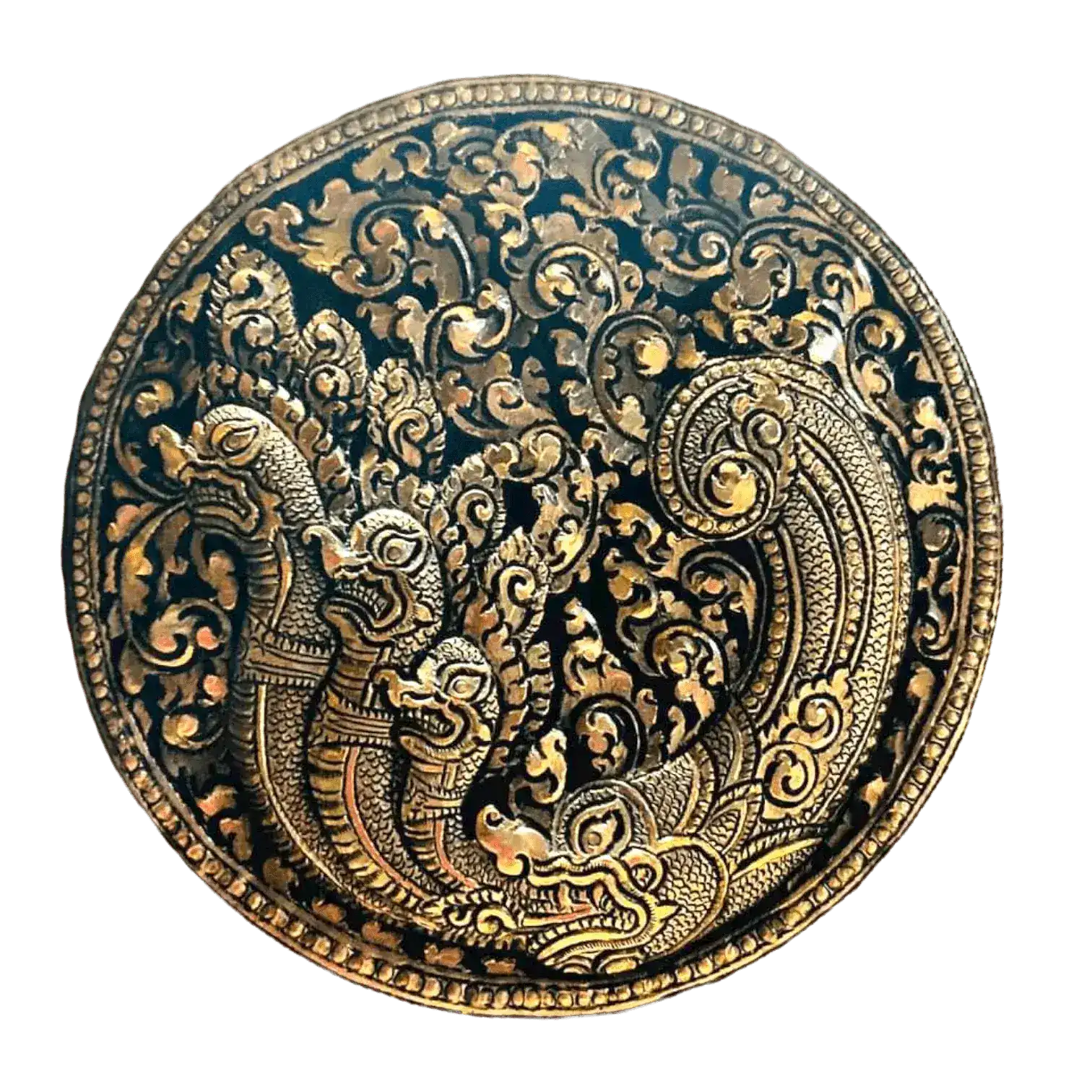 Mini Hand Engraved Solid Brass Niello Round Betel Box - Naga - Image 4