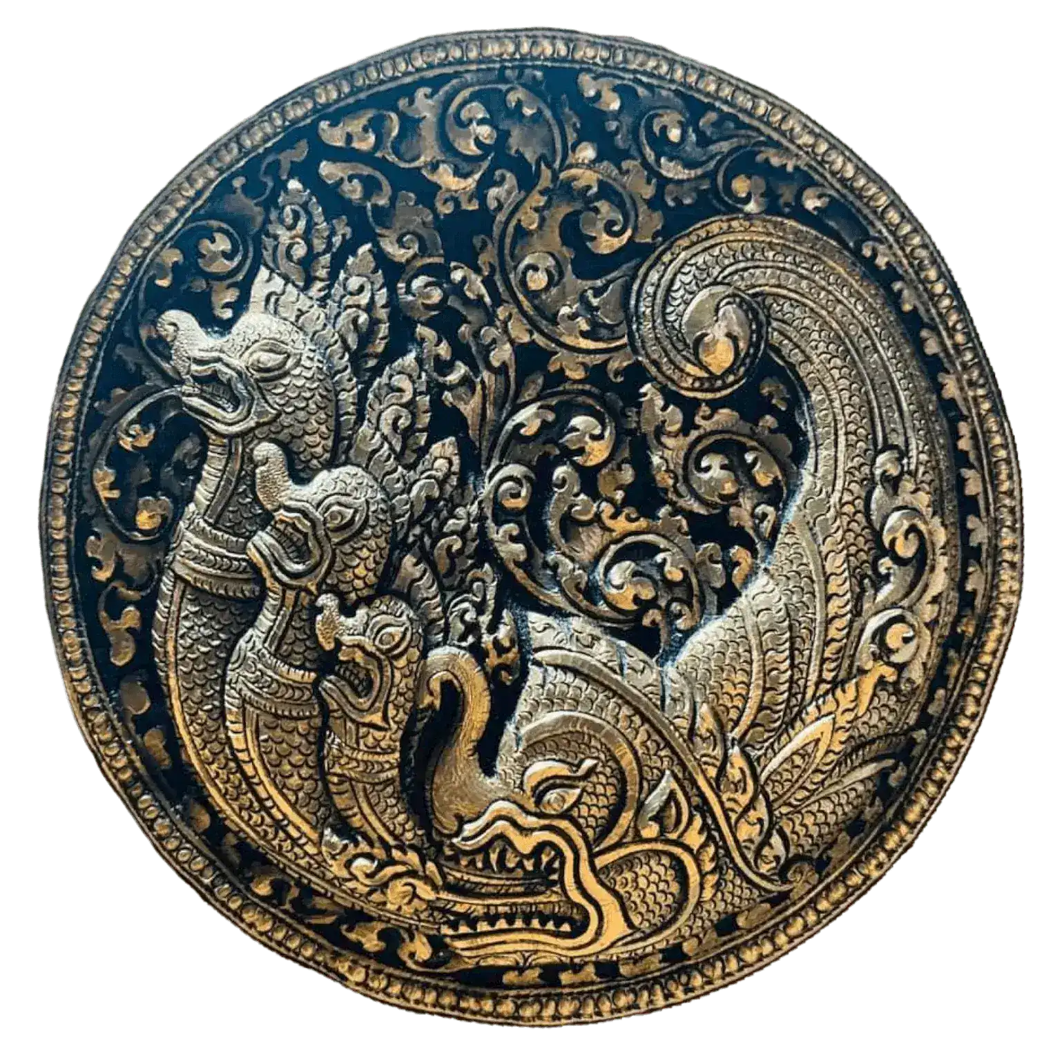 Mini Hand Engraved Solid Brass Niello Round Betel Box - Naga - Image 5