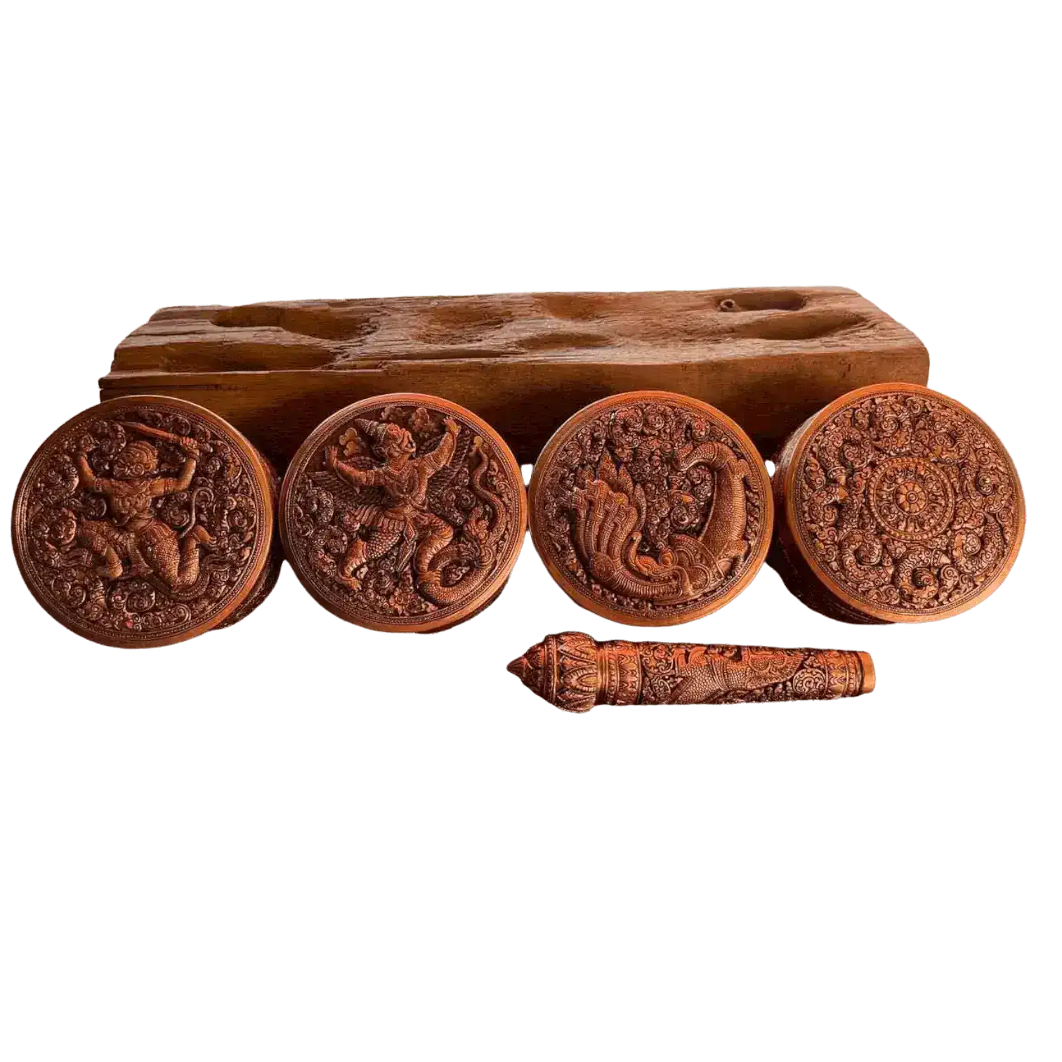 Mini Hand Engraved Solid Brass Niello Round Betel Box - Singha - Image 4