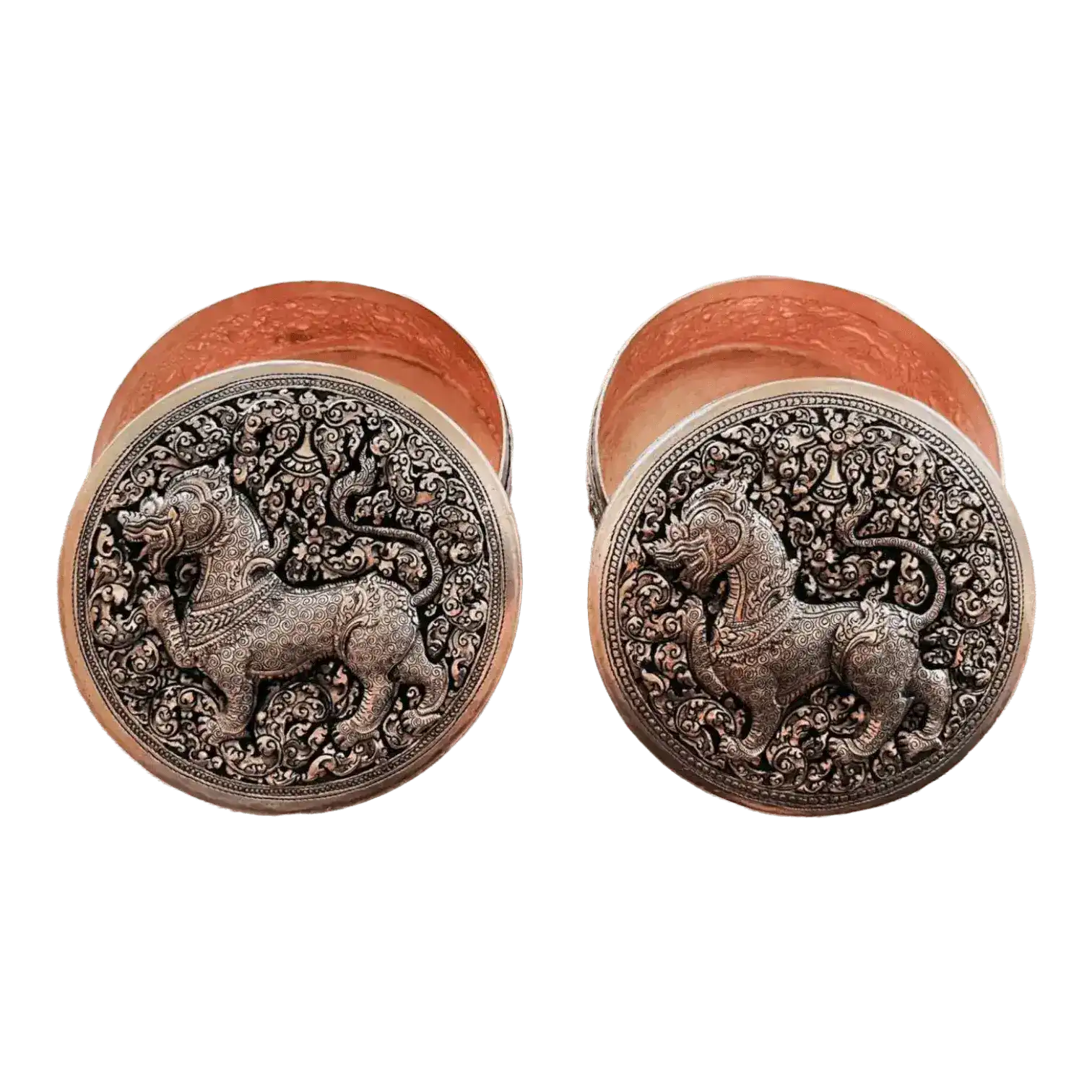Mini Hand Engraved Solid Brass Niello Round Betel Box - Singha - Image 6