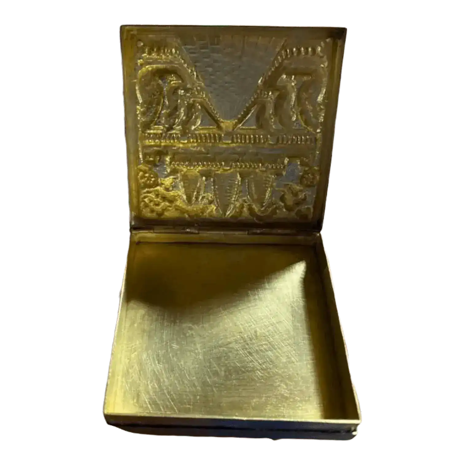 Mini Hand Engraved Solid Brass Niello Square Betel Box - Hanuman - Image 4