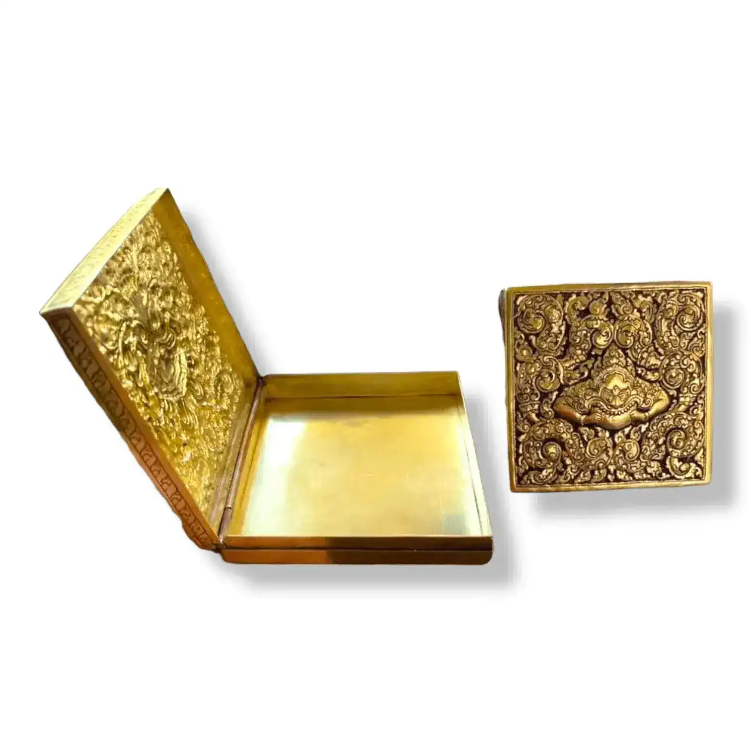Mini Hand Engraved Solid Brass Niello Square Betel Box - Hanuman - Image 5