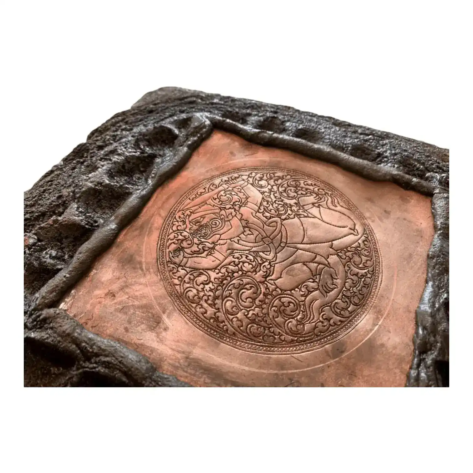 Mini Hand Engraved Solid Brass Niello Square Betel Box - Hanuman - Image 7