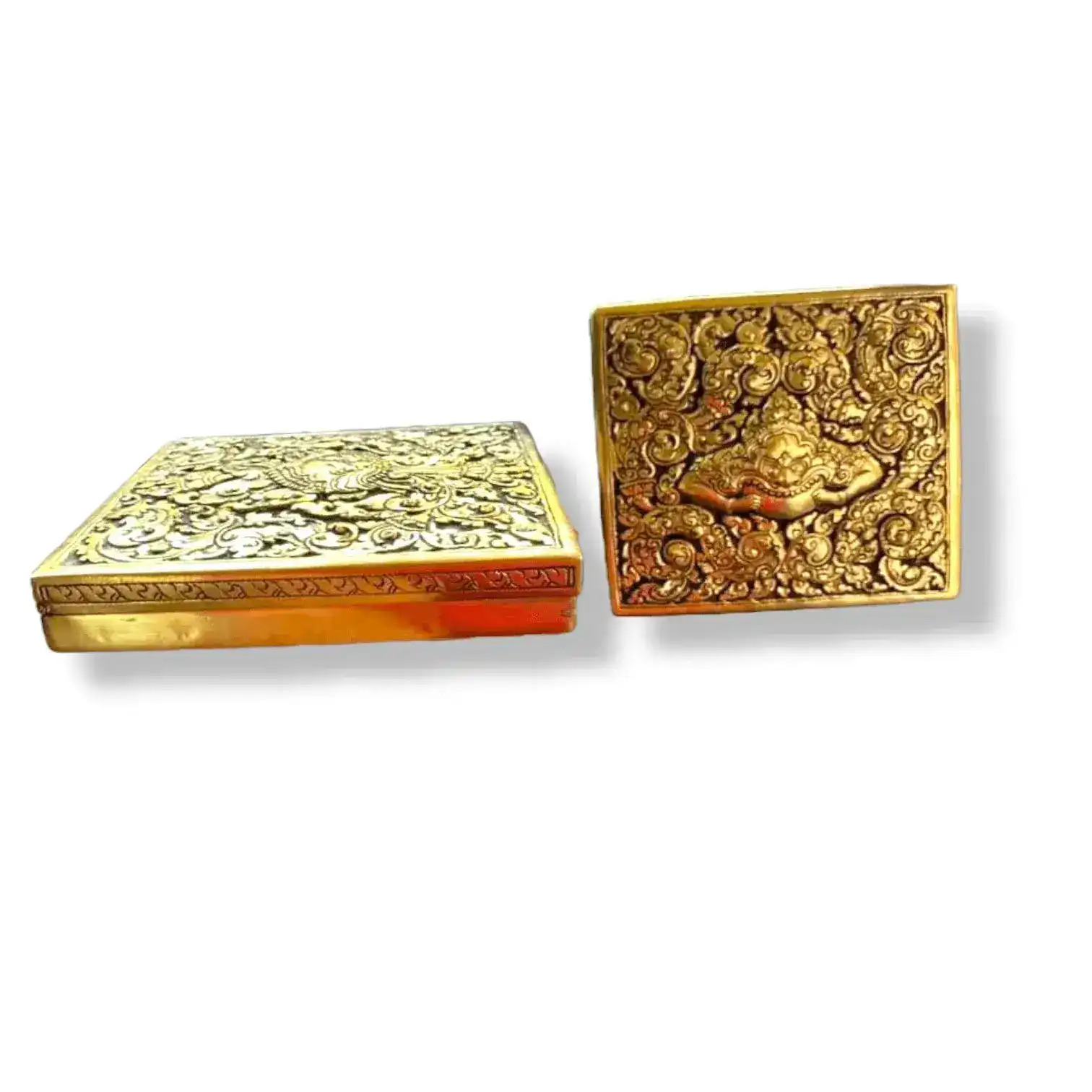 Mini Hand Engraved Solid Brass Niello Square Betel Box - Yaksa - Image 4