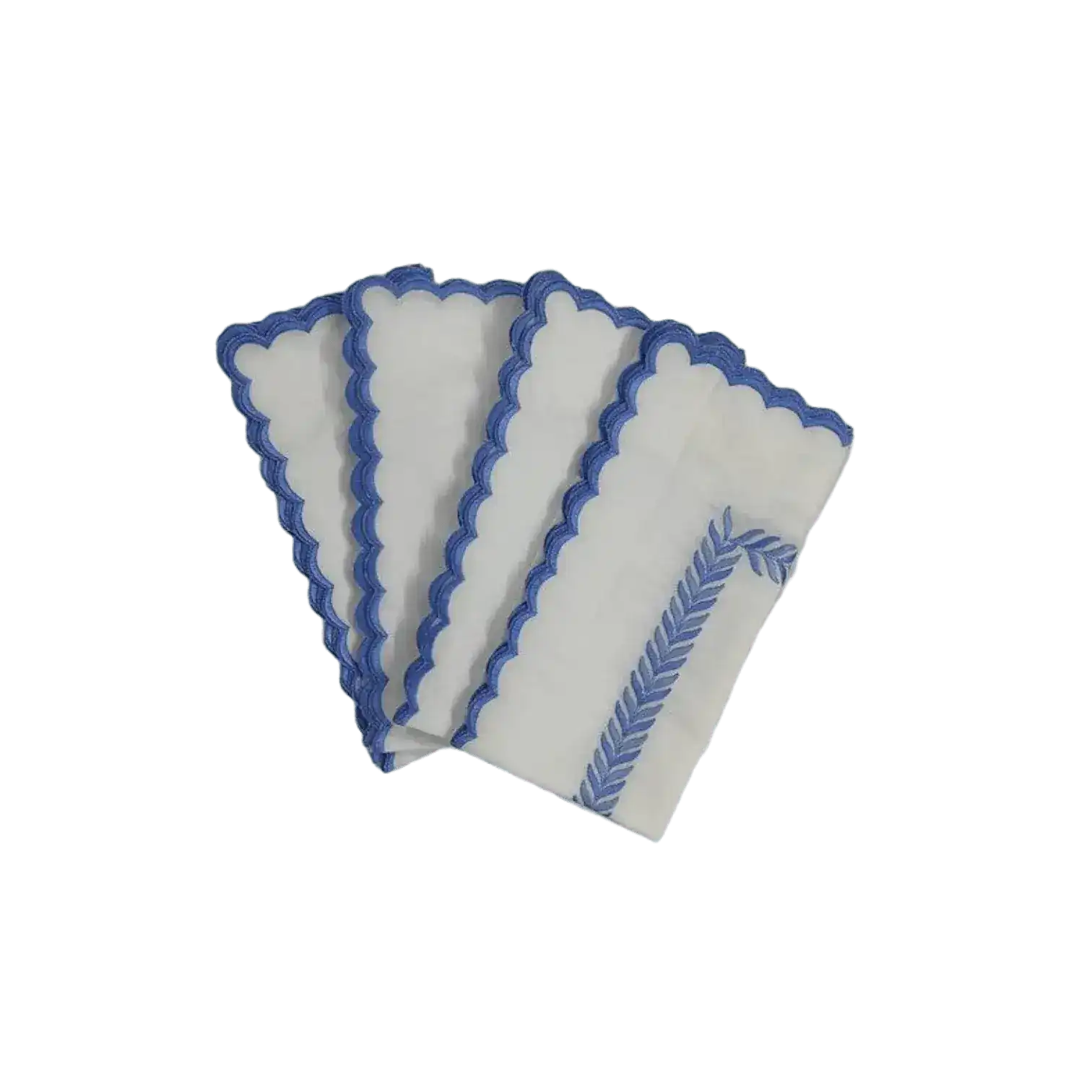 Mini Scalloped White Cotton Napkins with Embroidered Borders - Image 3