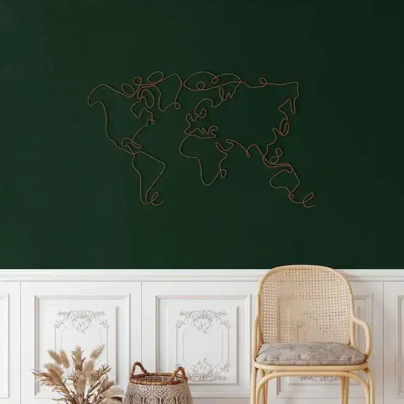 Minimalist World Map Metal Wall Decor - Image 2