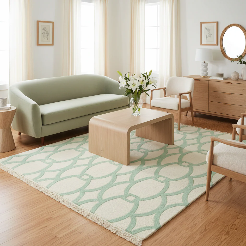 Mint Curves Hand Knotted Rug - Image 2