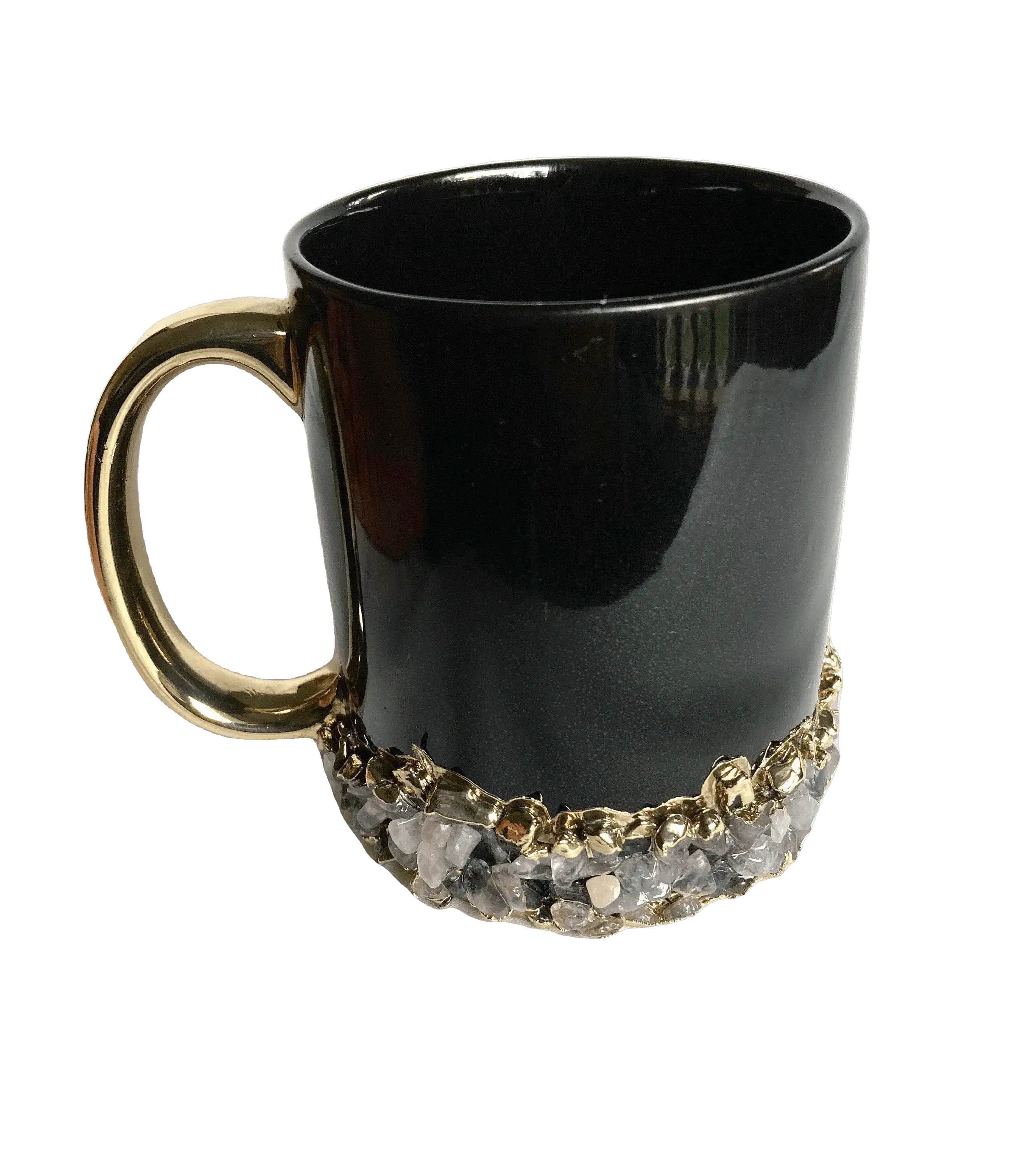 Mixed Quartz Marbled Black Ceramic Coffee Mug with Gold Handle - Set of 2 - Image 4