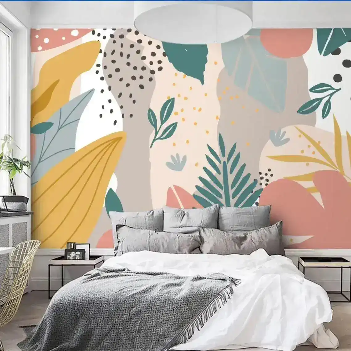 Modern Drawing Tropical Leaves Wall Mural - Image 3