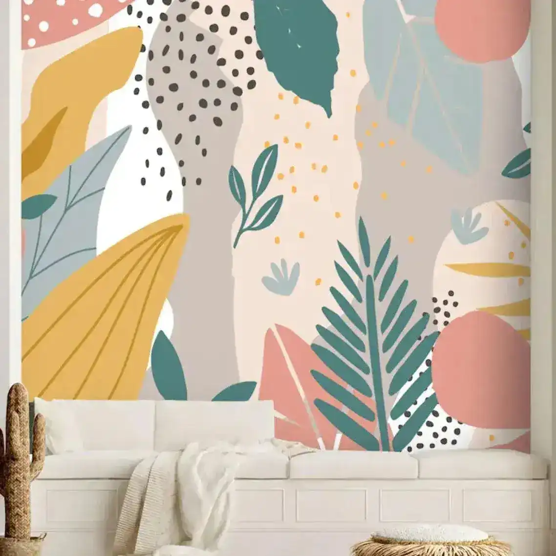 Modern Drawing Tropical Leaves Wall Mural - Image 4